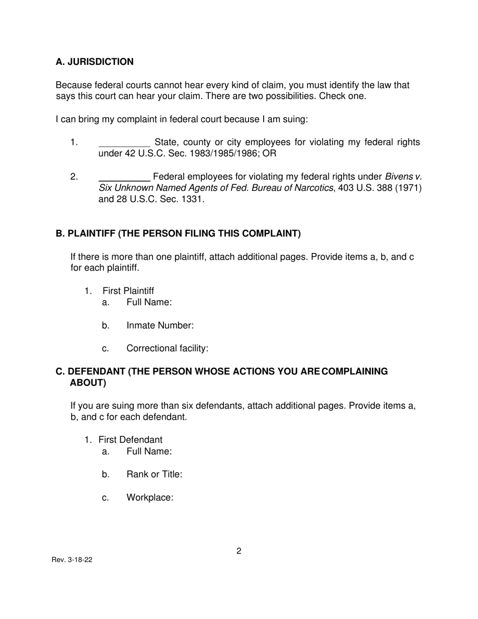 Pro Se Prisoner Civil Rights Complaint - Connecticut, Page 2