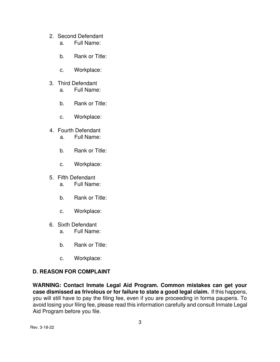 Pro Se Prisoner Civil Rights Complaint - Connecticut, Page 3