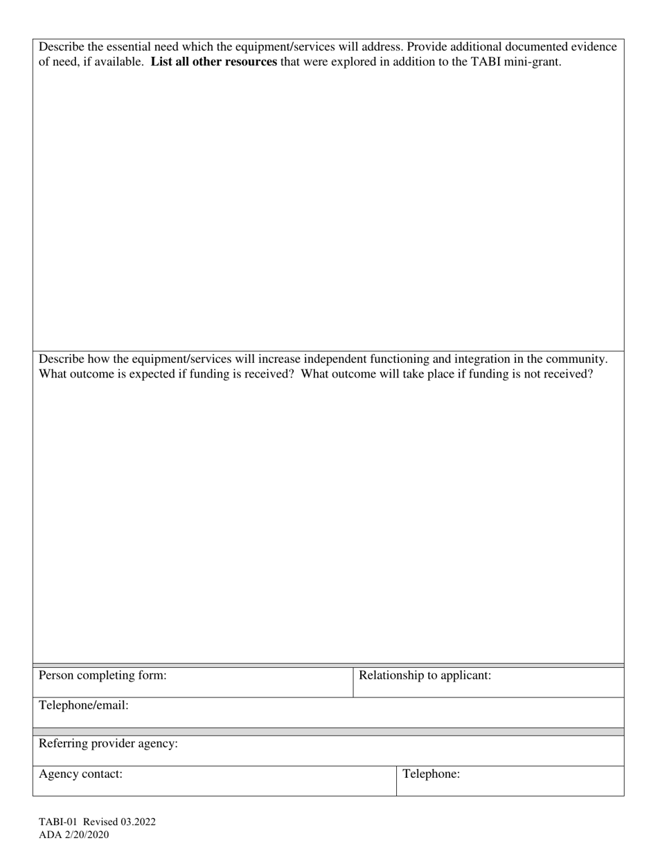 Form TABI-01 Tabi Mini-Grant Application - Traumatic  Acquired Brain Injury Mini-Grant Program - Alaska, Page 2