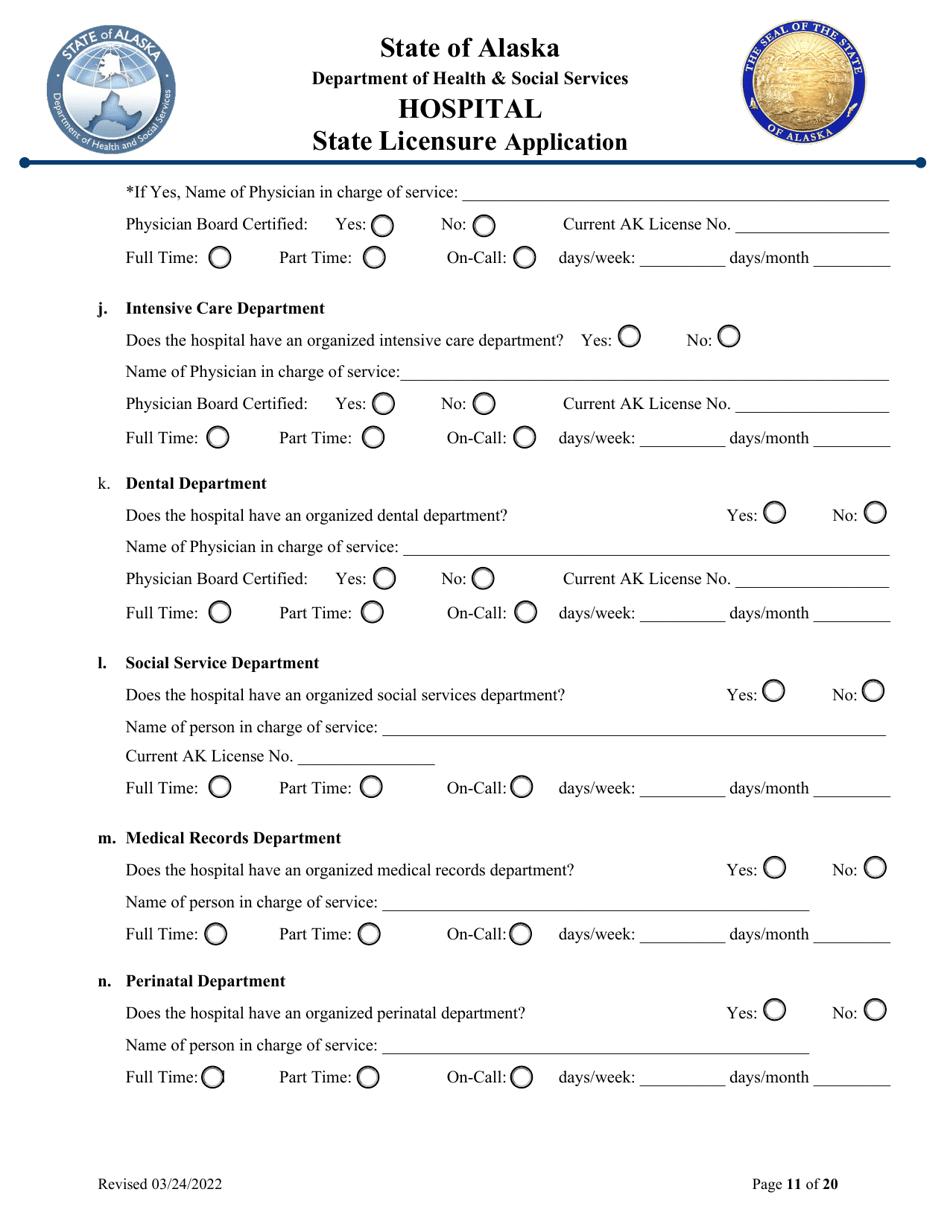 Hospital State Licensure Application - Alaska, Page 11