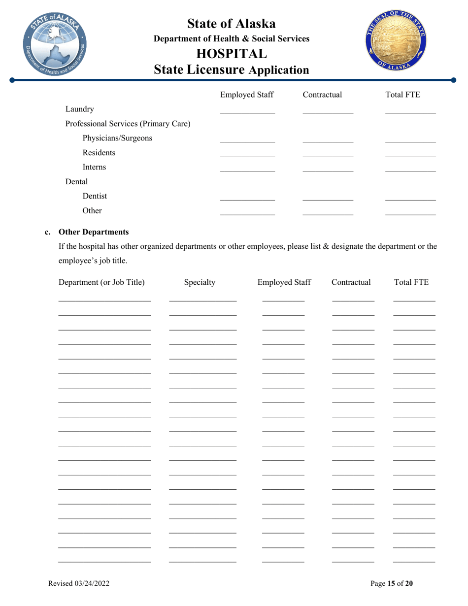 Hospital State Licensure Application - Alaska, Page 15