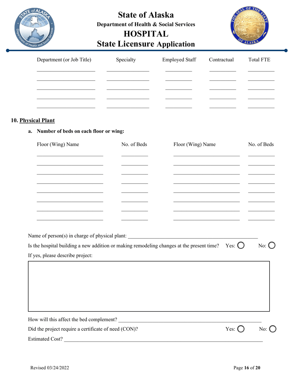 Hospital State Licensure Application - Alaska, Page 16