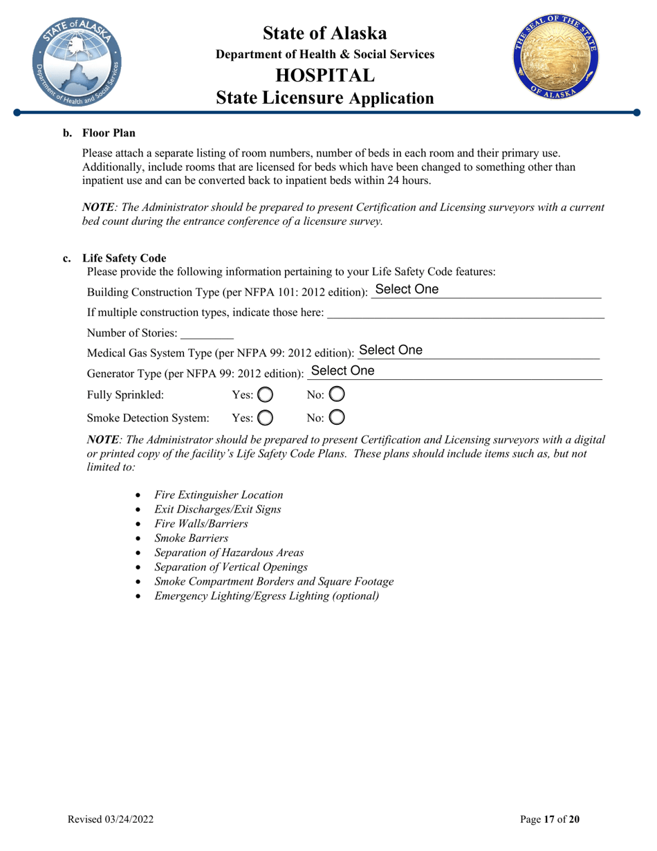 Hospital State Licensure Application - Alaska, Page 17