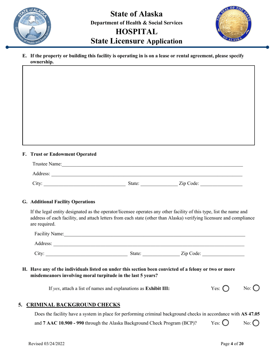 Hospital State Licensure Application - Alaska, Page 4