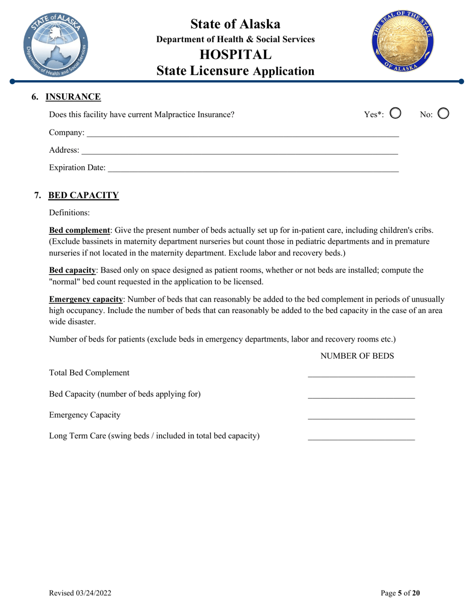 Hospital State Licensure Application - Alaska, Page 5