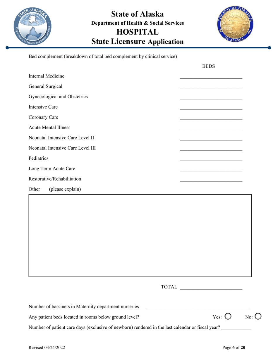 Hospital State Licensure Application - Alaska, Page 6