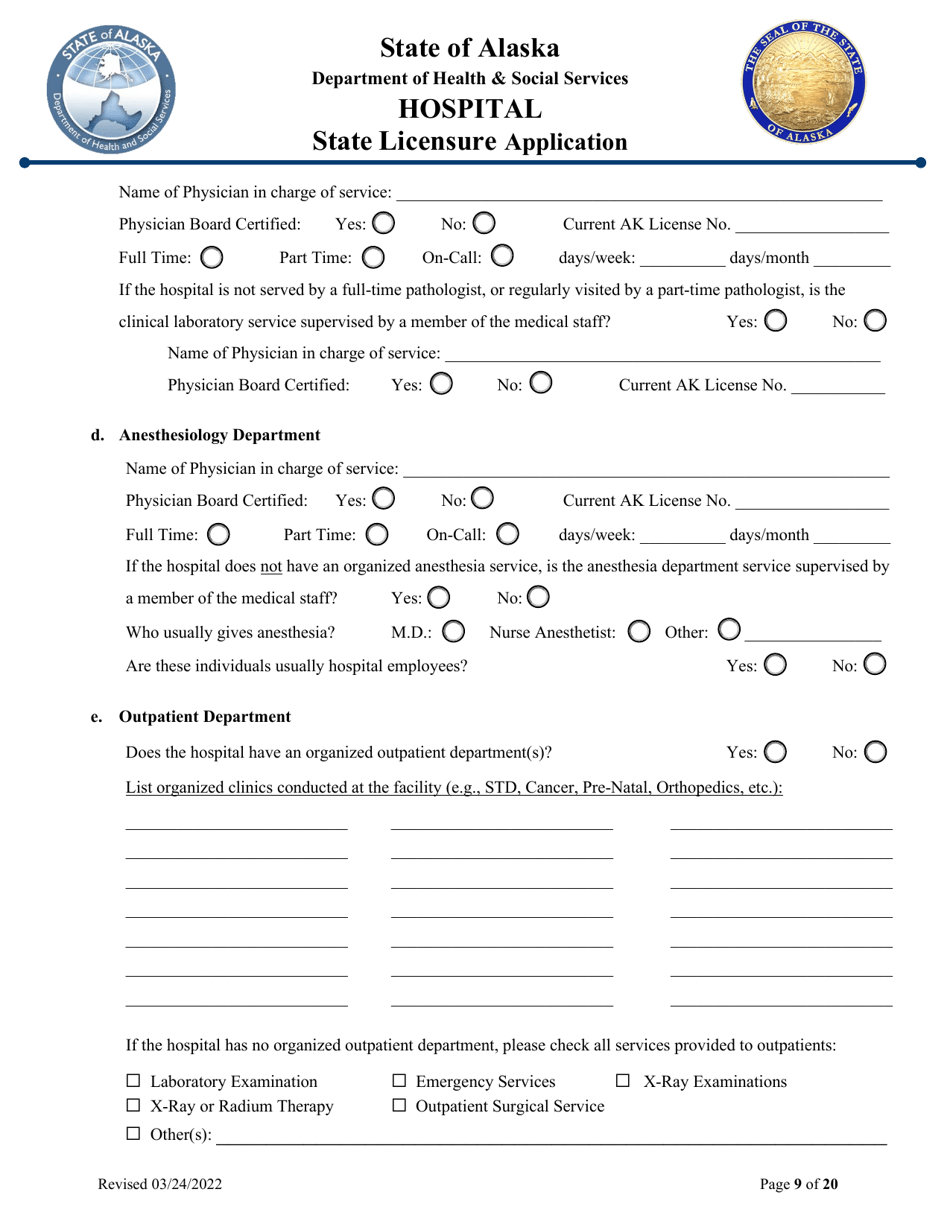 Hospital State Licensure Application - Alaska, Page 9