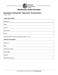 Medication Audit Checklist - Clozapine (Clozaril, Fazaclo, Versacloz) - Texas