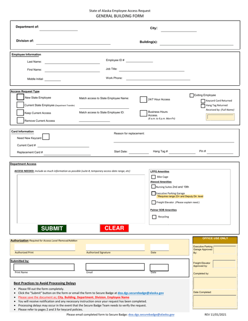 State of Alaska Employee Access Request General Building Form - Alaska Download Pdf