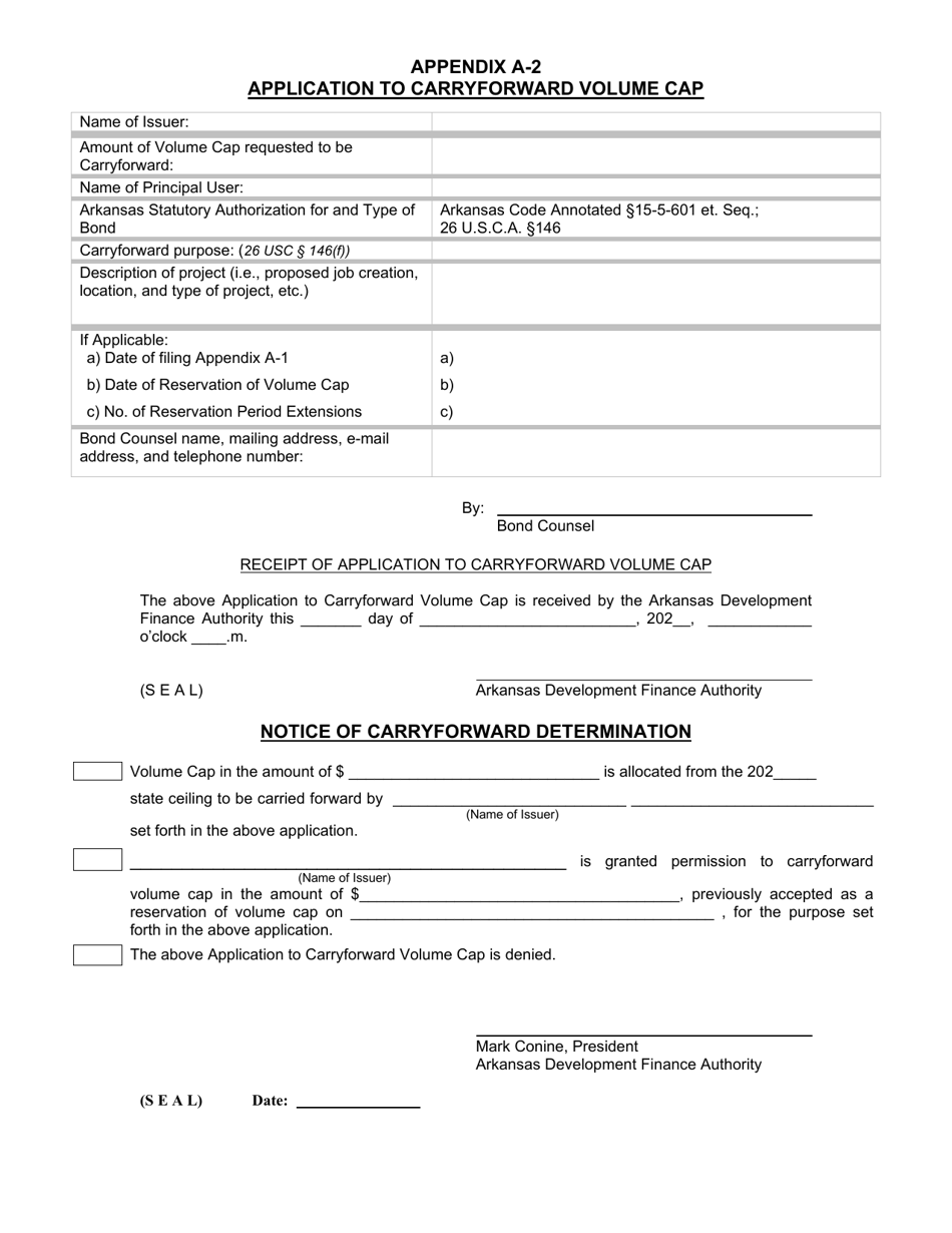 Appendix A-2 Application to Carryforward Volume Cap - Arkansas, Page 1