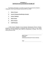 Document preview: Appendix C-1 Certificate of Allocation of Volume Cap - Arkansas