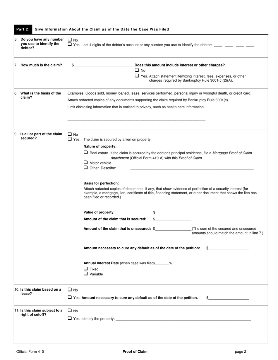 Official Form 410 Download Fillable Pdf Or Fill Online Proof Of Claim