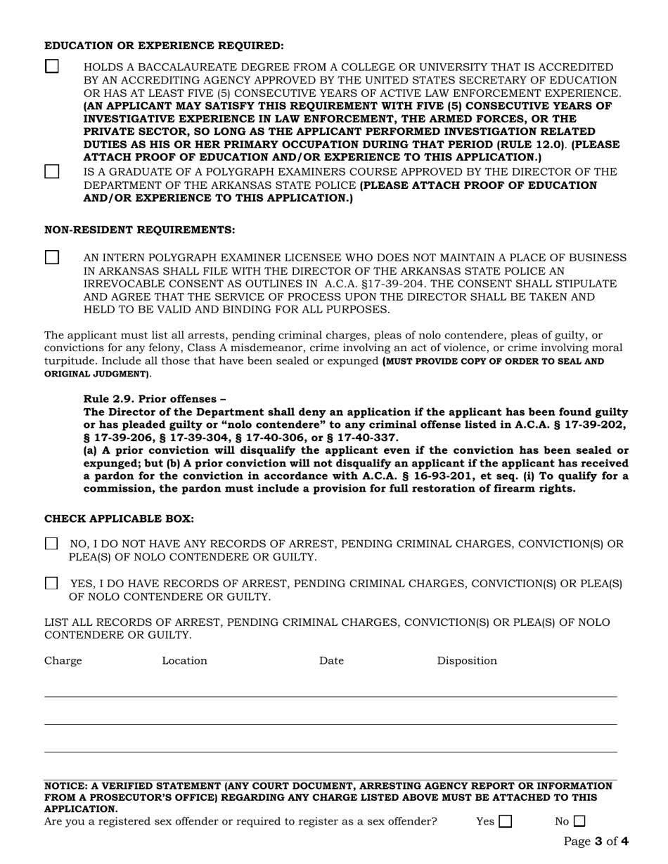Intern Polygraph Examiner Application - Arkansas, Page 3