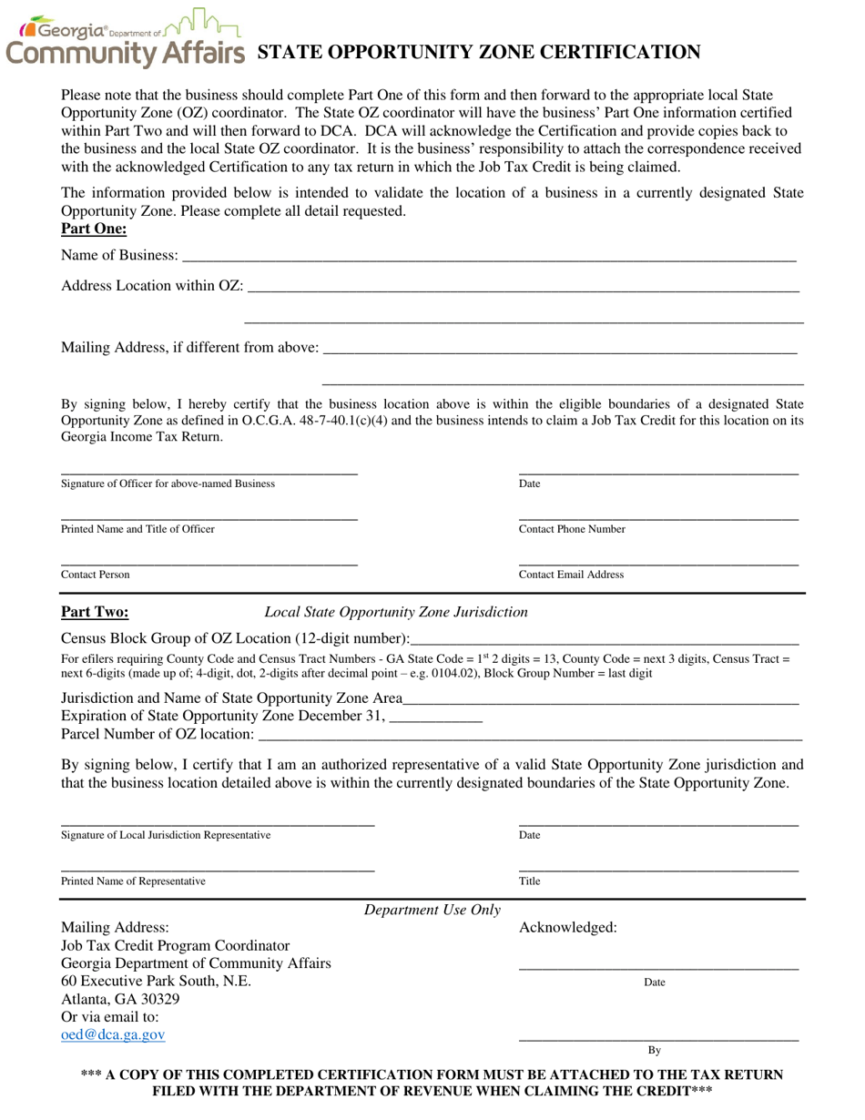 Georgia (United States) State Opportunity Zone Certification - Fill Out ...