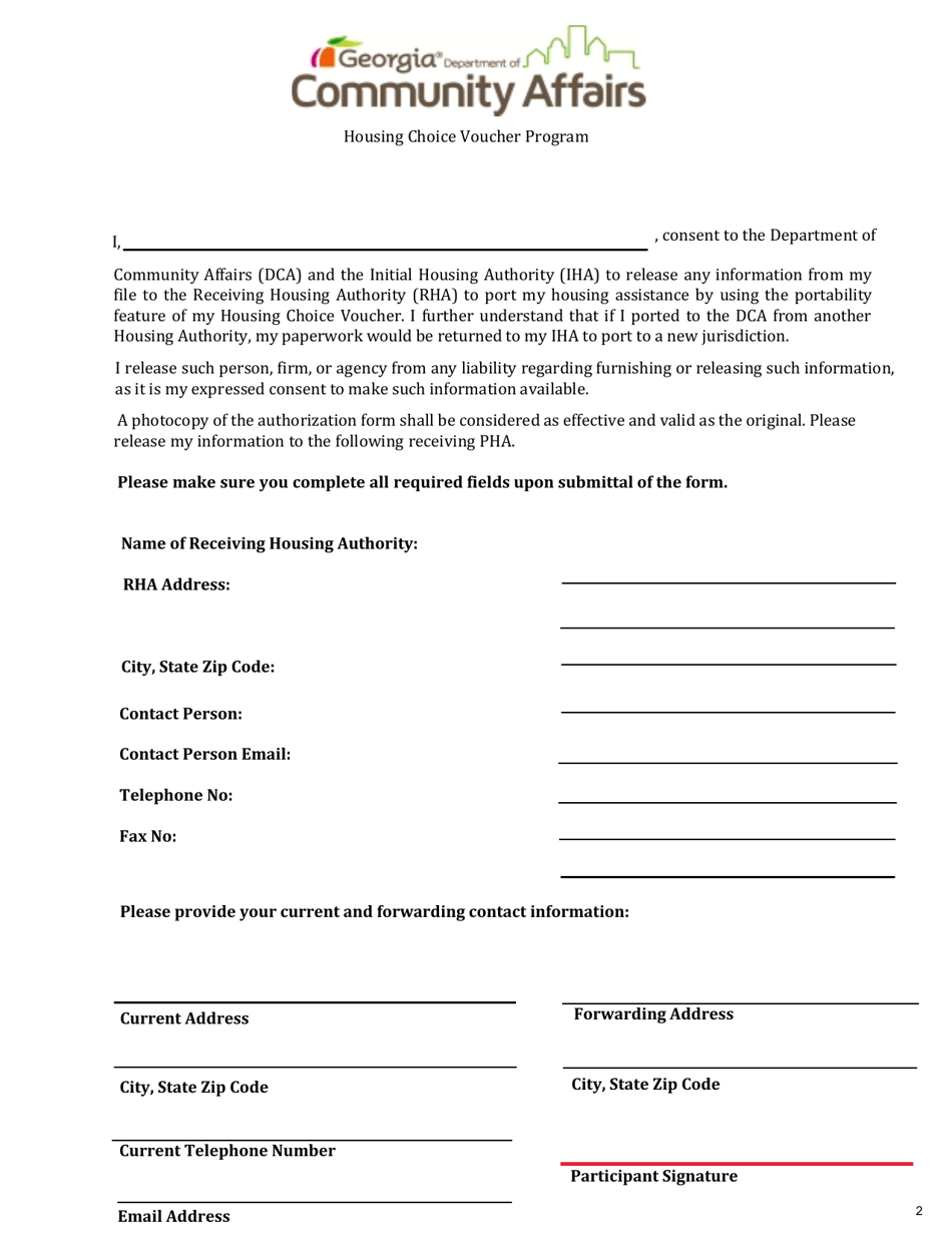 (United States) Port out Request Form Housing Choice Voucher