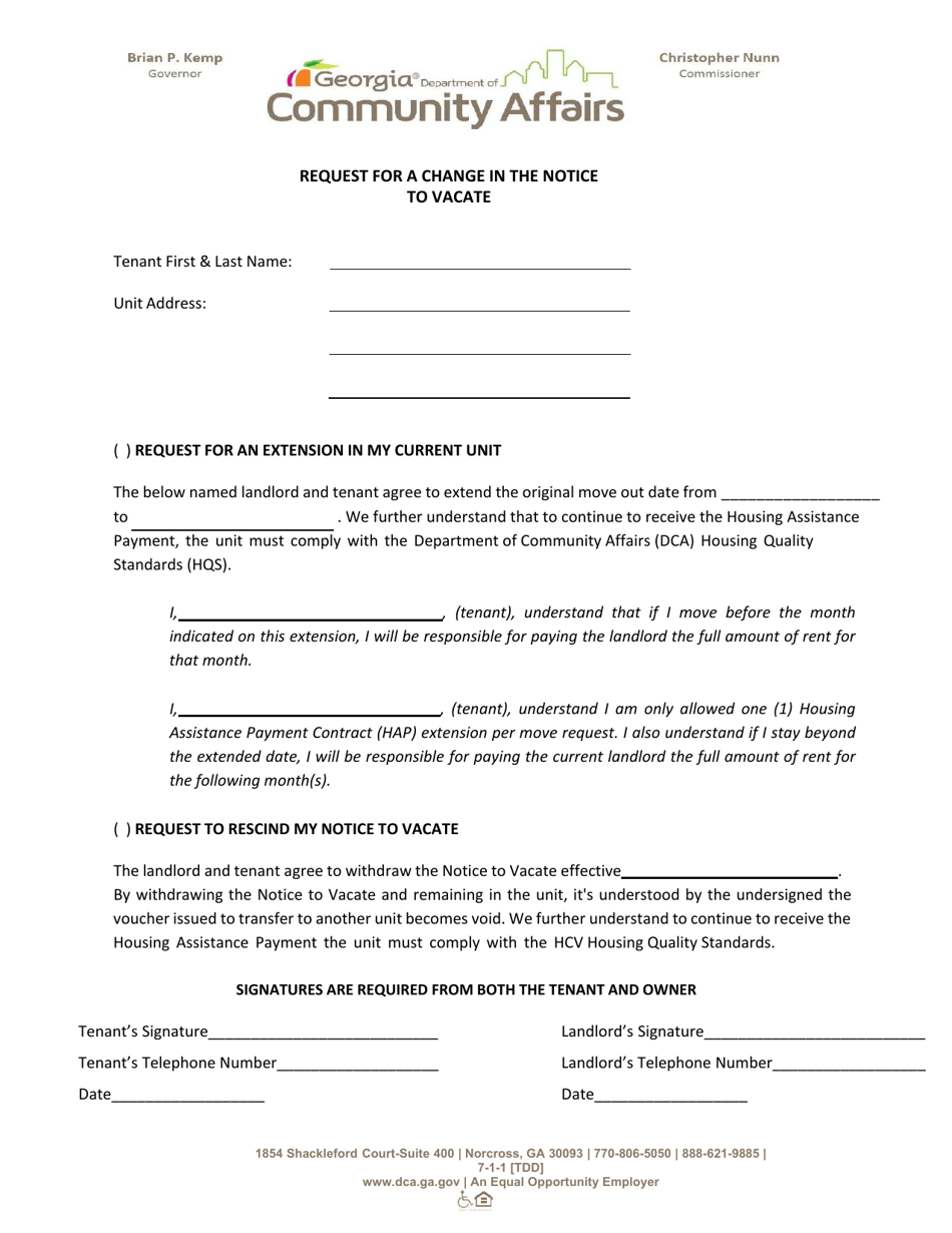 Request for a Change in the Notice to Vacate - Georgia (United States), Page 1
