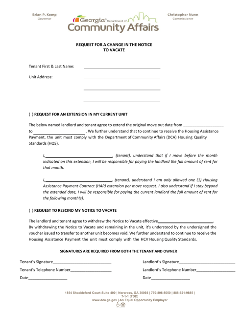 Request for a Change in the Notice to Vacate - Georgia (United States) Download Pdf