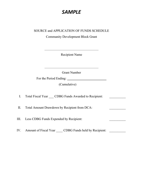 Sample Source and Application of Funds Schedule - Community Development Block Grant - Georgia (United States) Download Pdf