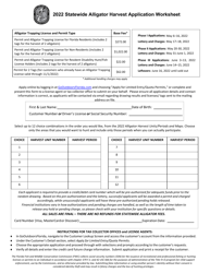 Document preview: Statewide Alligator Harvest Application Worksheet - Florida, 2022