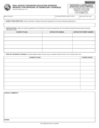 Document preview: State Form 50664 Real Estate Continuing Education Sponsor Request for Approval of Significant Change(S) - Indiana