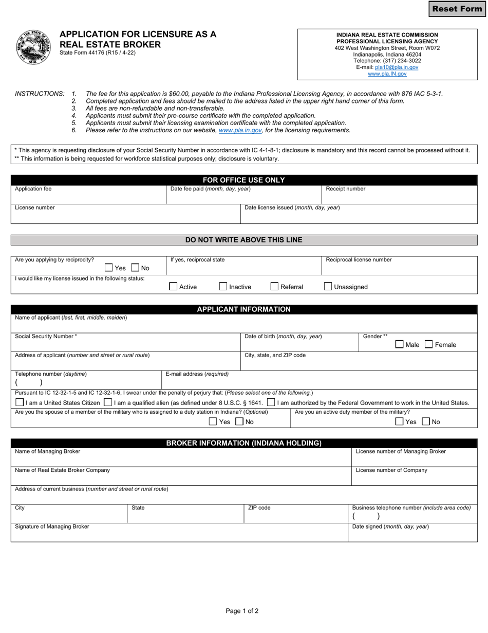 State Form 44176 - Fill Out, Sign Online and Download Fillable PDF ...