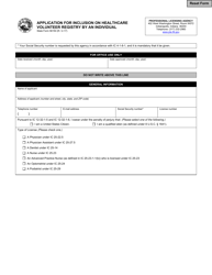 Document preview: State Form 56150 Application for Inclusion on Healthcare Volunteer Registry by an Individual - Indiana