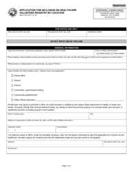 Document preview: State Form 56151 Application for Inclusion on Healthcare Volunteer Registry by Location - Indiana