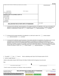 Document preview: Form CD-180 Declaration for Ex Parte Writ of Possession - California