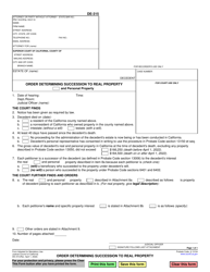 Document preview: Form DE-315 Order Determining Succession to Real Property - California