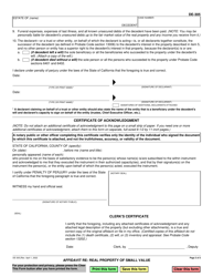 Form DE-305 Affidavit Re: Real Property of Small Value - California, Page 2