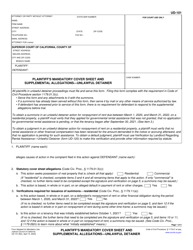 Form UD-101 &quot;Plaintiff's Mandatory Cover Sheet and Supplemental Allegations - Unlawful Detainer&quot; - California