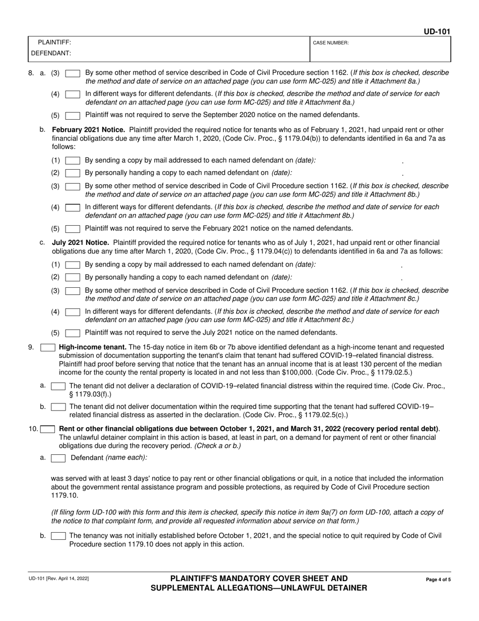 Form UD-101 - Fill Out, Sign Online and Download Fillable PDF ...