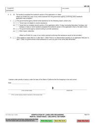 Form UD-120 Verification by Landlord Regarding Rental Assistance - Unlawful Detainer - California, Page 2