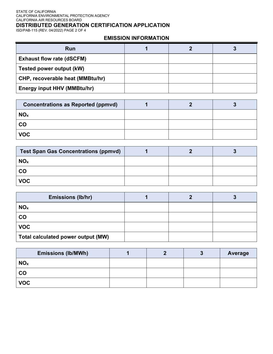 Form ISD / PAB-115 Distributed Generation Certification Application - California, Page 2