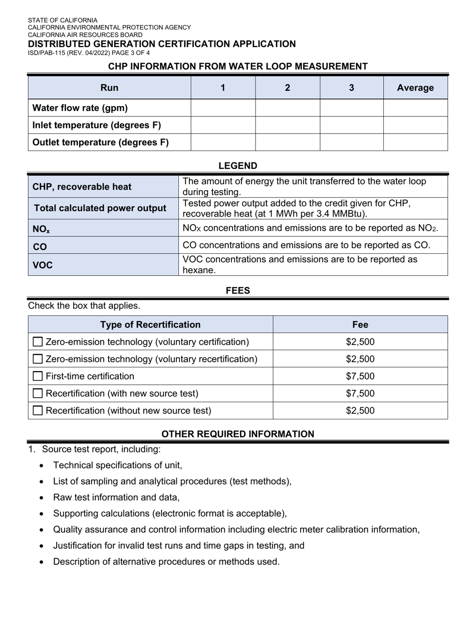 Form ISD / PAB-115 Distributed Generation Certification Application - California, Page 3