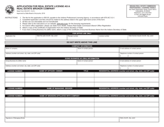 Document preview: State Form 932 Application for Real Estate License as a Real Estate Broker Company - Indiana