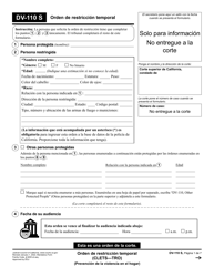 Document preview: Formulario DV-110 Orden De Restriccion Temporal (Clets-Tro) - California (Spanish)
