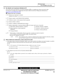 Formulario DV-100 Solicitud De Orden De Restriccion De Violencia En El Hogar - California (Spanish), Page 2