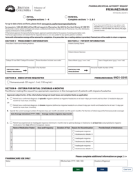 Form HLTH5822 Pharmacare Special Authority Request - Fremanezumab - British Columbia, Canada