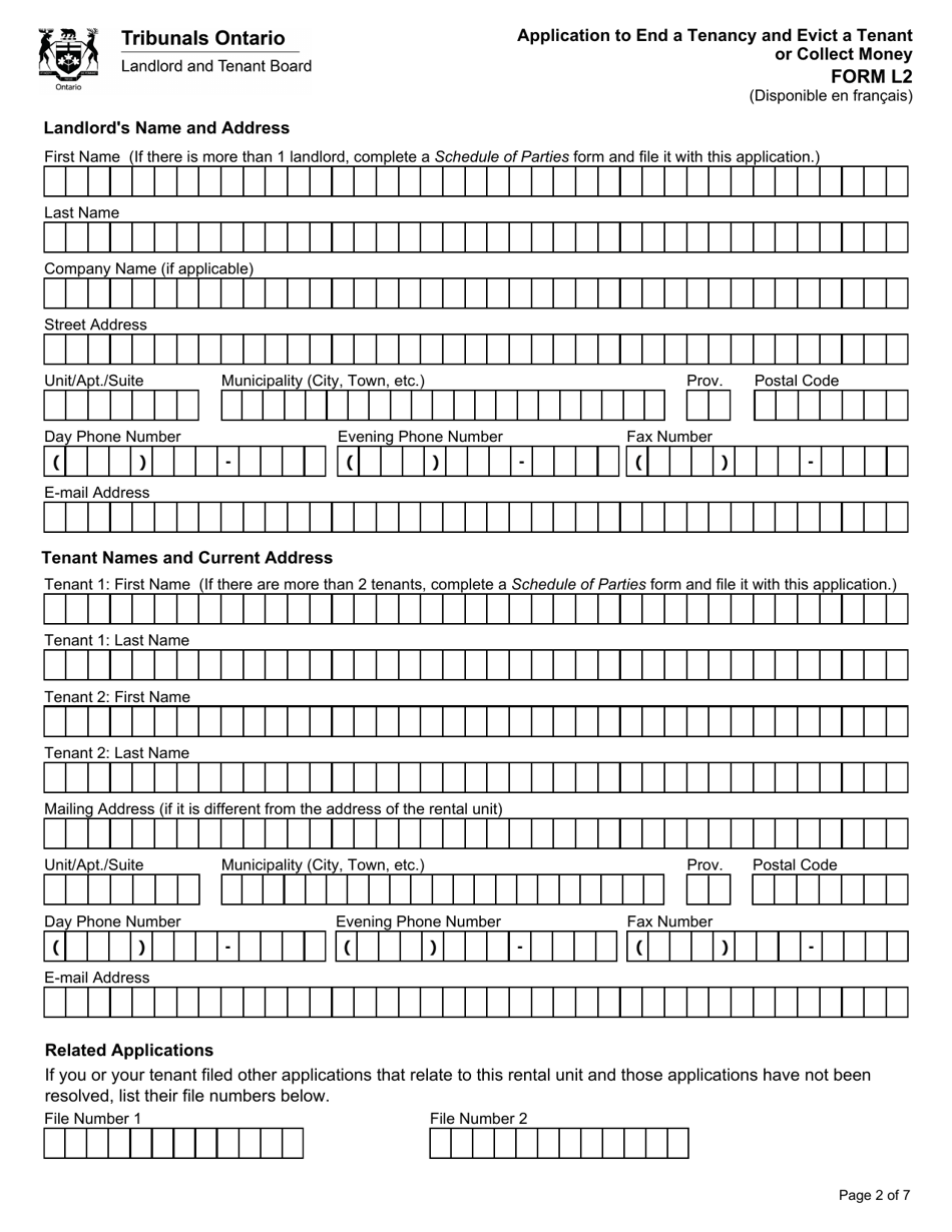 Form L2 Application to End a Tenancy and Evict a Tenant or Collect Money - Ontario, Canada, Page 4