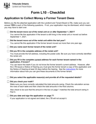 Document preview: Form L10 Application to Collect Money a Former Tenant Owes - Ontario, Canada