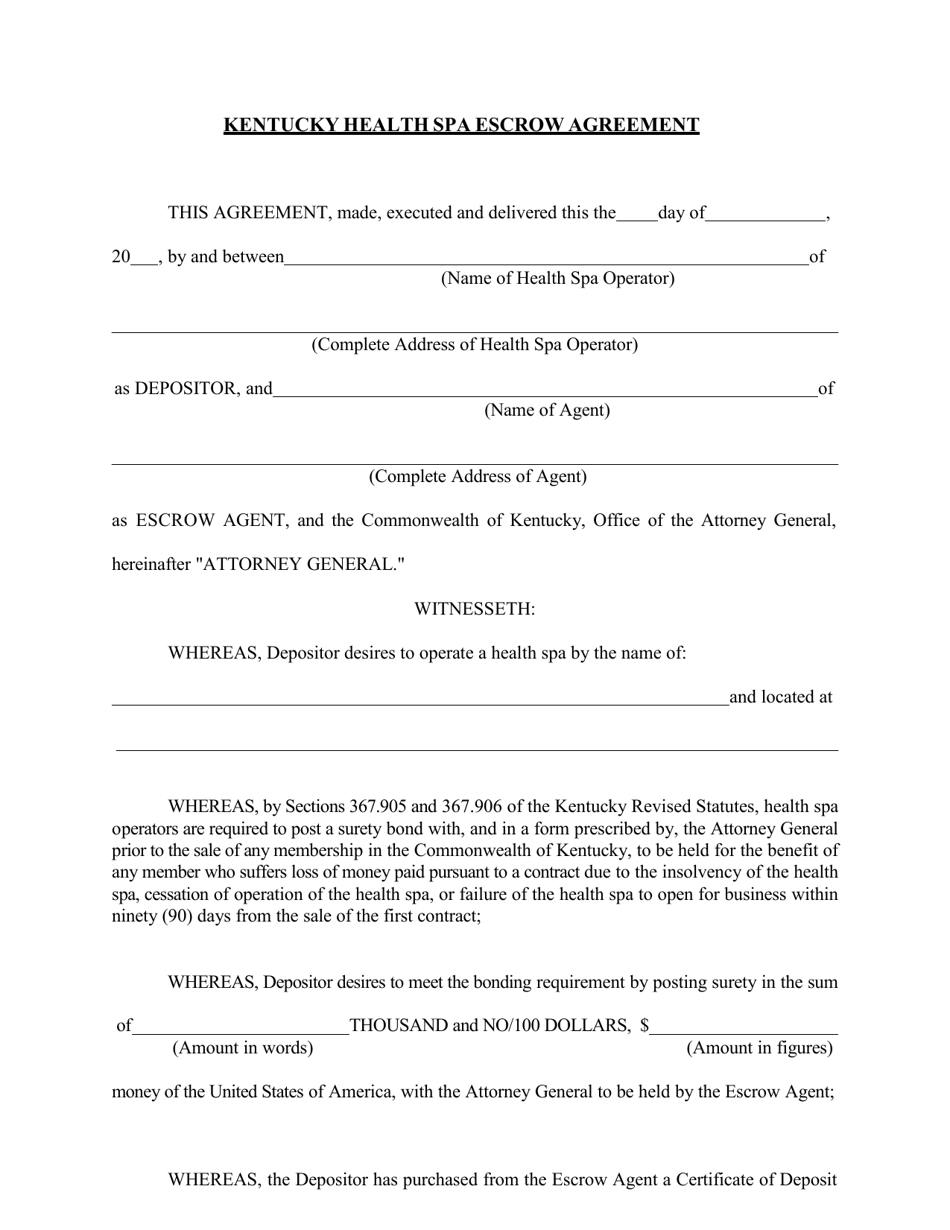 Kentucky Health SPA Escrow Agreement - Kentucky, Page 1