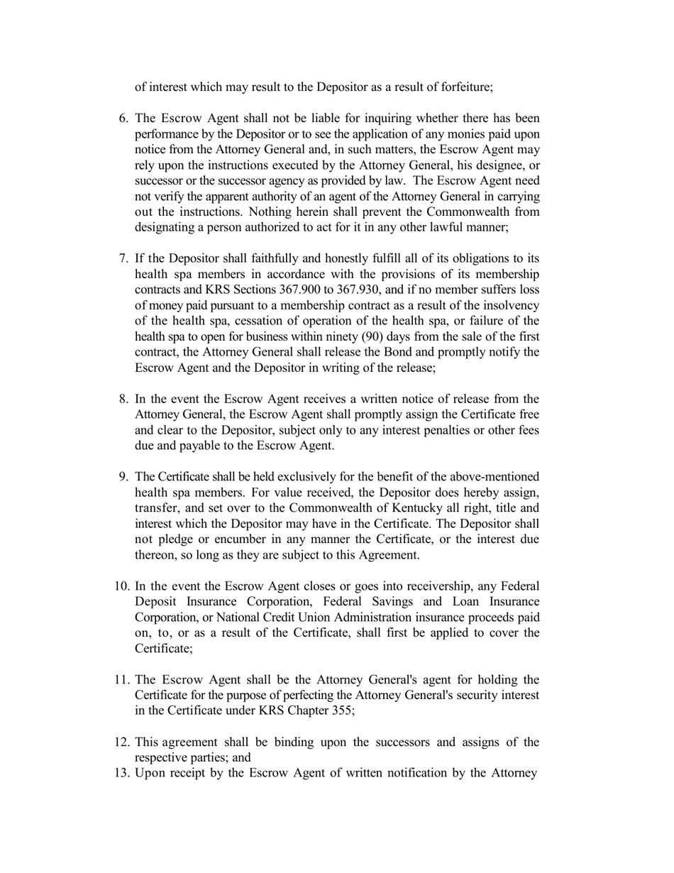 Kentucky Health SPA Escrow Agreement - Kentucky, Page 3