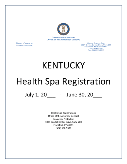 Kentucky Health SPA Registration Statement Application - Kentucky Download Pdf