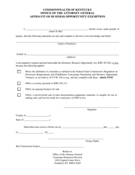 Document preview: Affidavit of Business Opportunity Exemption - Kentucky