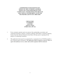 Document preview: Form CR-5 Crematory Authority License Application - Kentucky