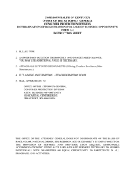 Document preview: Form A-1 Determination of Registration for Sale of Business Opportunity - Kentucky