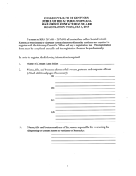 Document preview: Mail Order Contact Lens Seller Registration Form - Kentucky