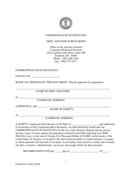 Document preview: Form DA-3 Debt Adjuster Surety Bond - Kentucky