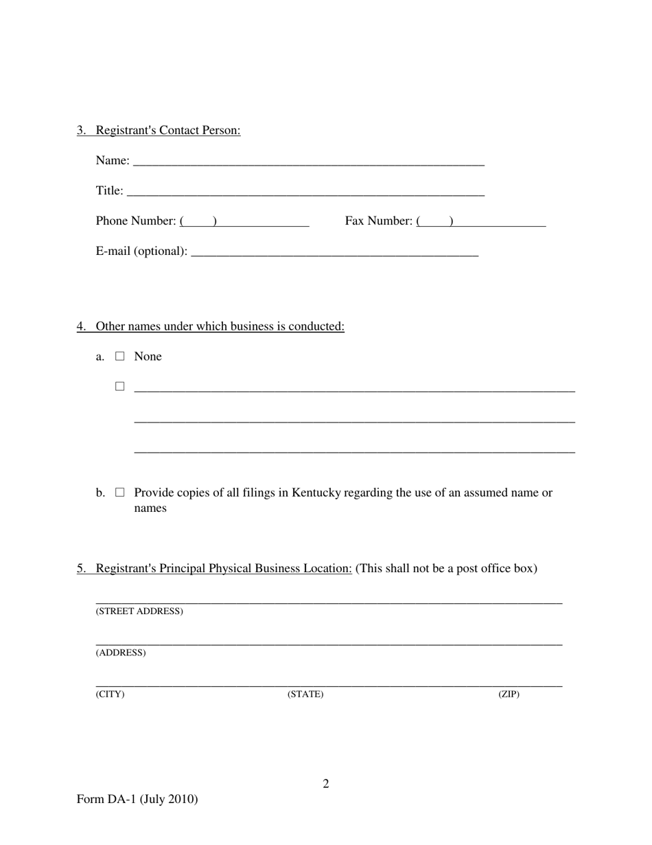 Form DA-1 Debt Adjuster Registration Statement - Kentucky, Page 2